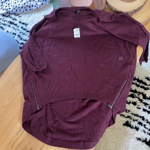 NWT Express WineColor DoubleZip 3/4 Sleeve Sweater